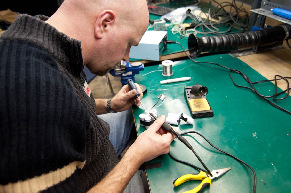 Close up of a professional cordless drill lithium-ion battery