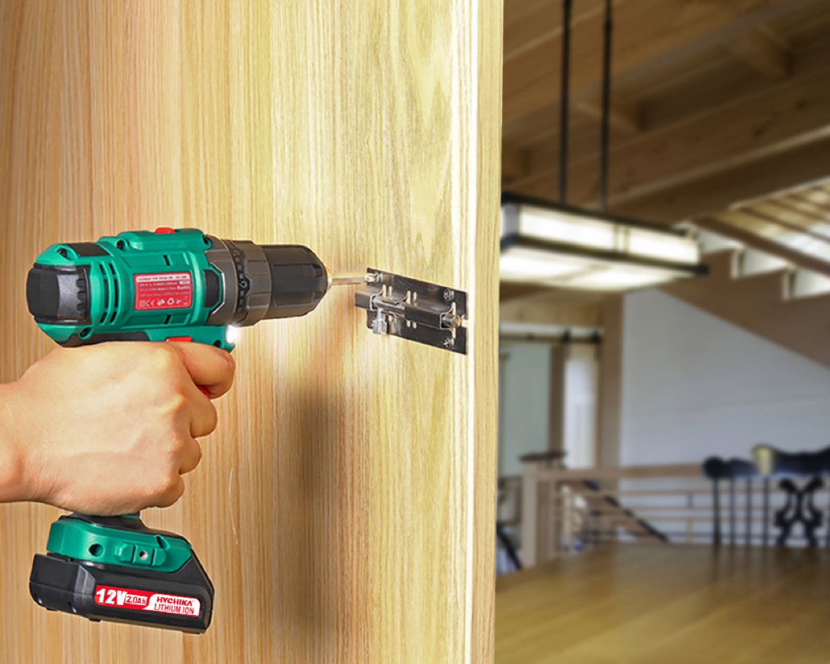 A variety of modern cordless electric drills for home DIY projects
