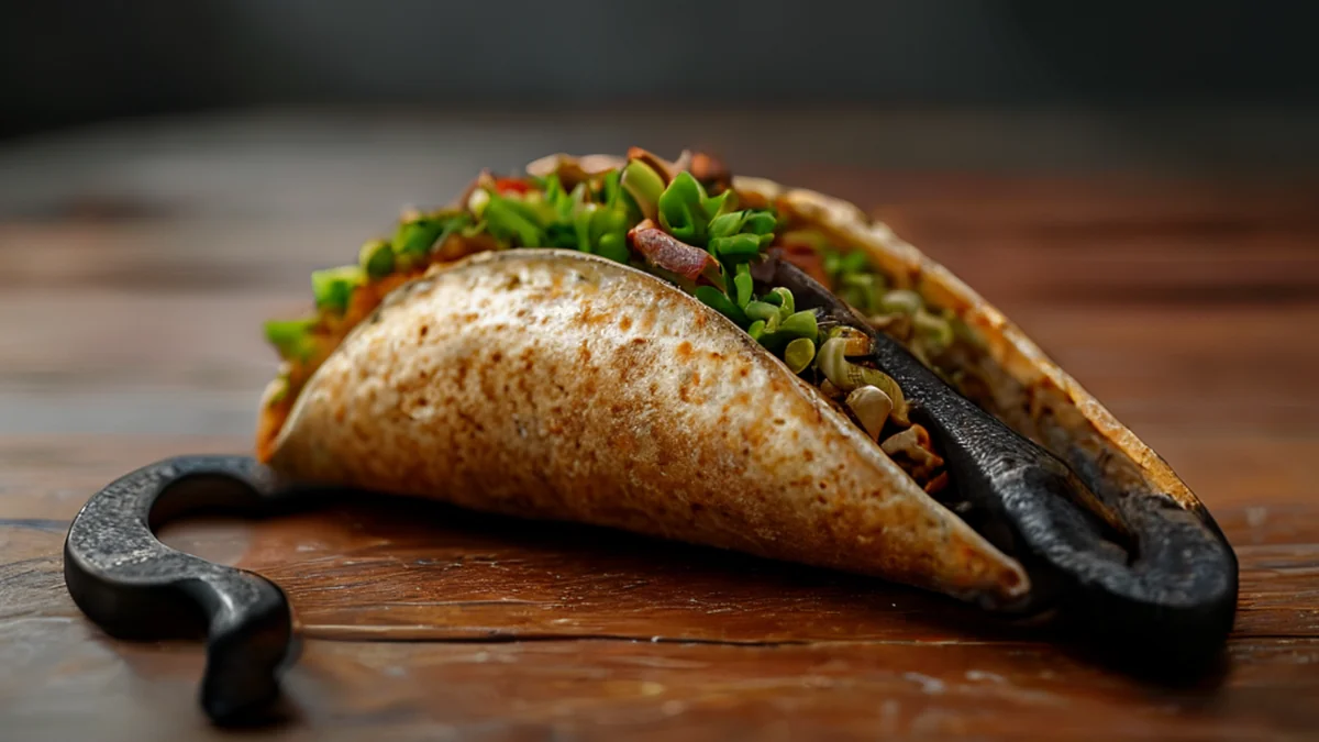 Un juego de llave en forma de coquilla de taco, muestra el diseño y la función del herramienta.
