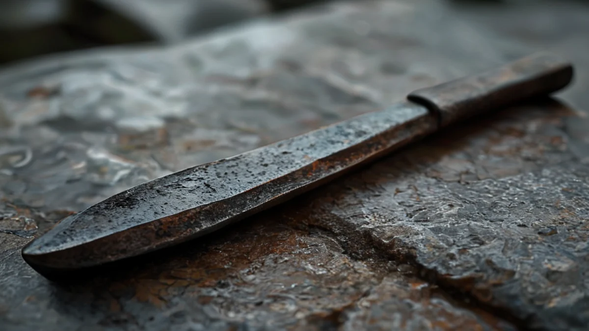 Un simple cuchillo de hierro con un manillar y una lama afilada.